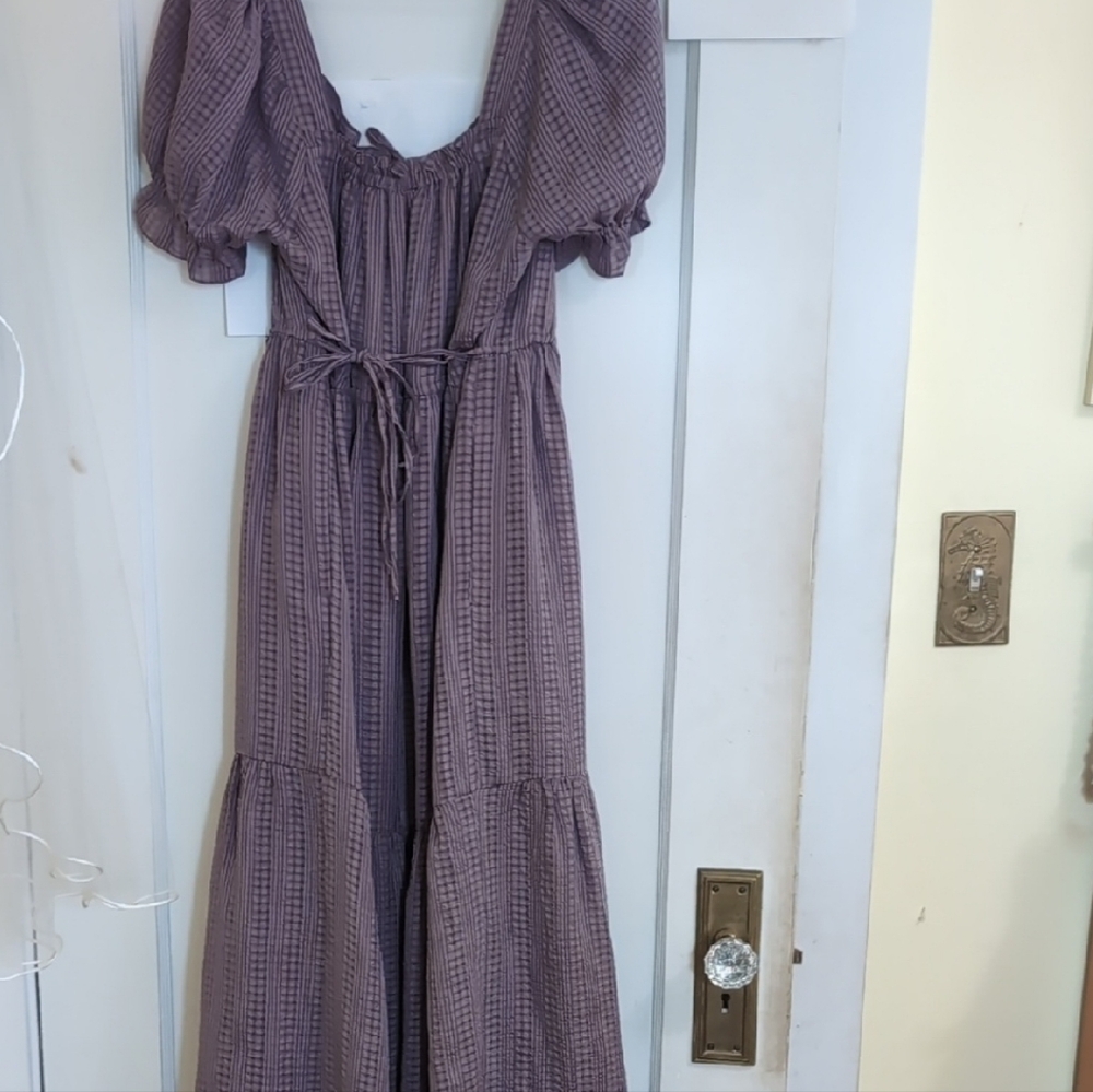 Madewell Purple Wrap Sundress with Puff Sleeves